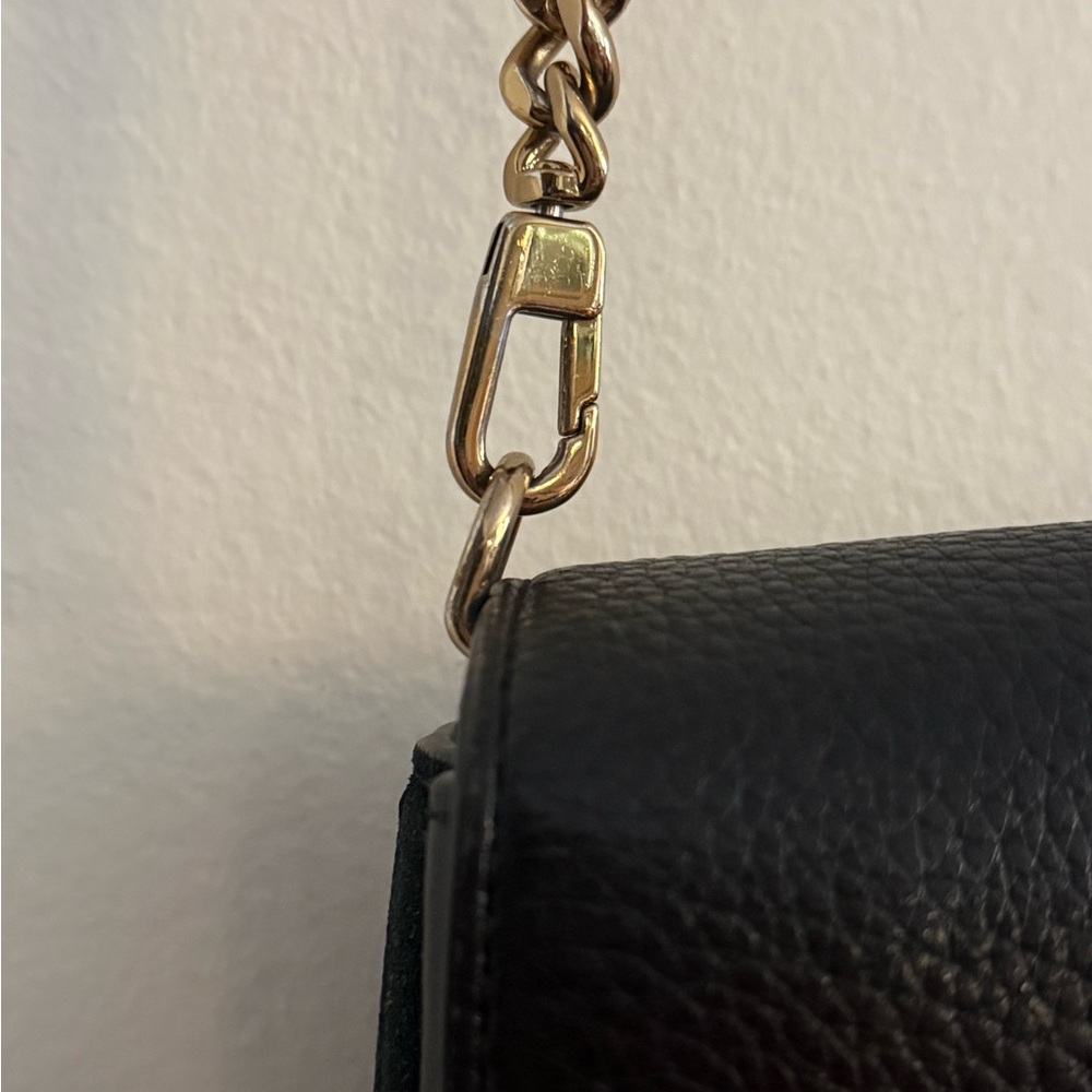 Tory Burch Kira Black Pebbled Leather Mixed Media Mini Crossbody Bag Gold Chain - Picture 12 of 16